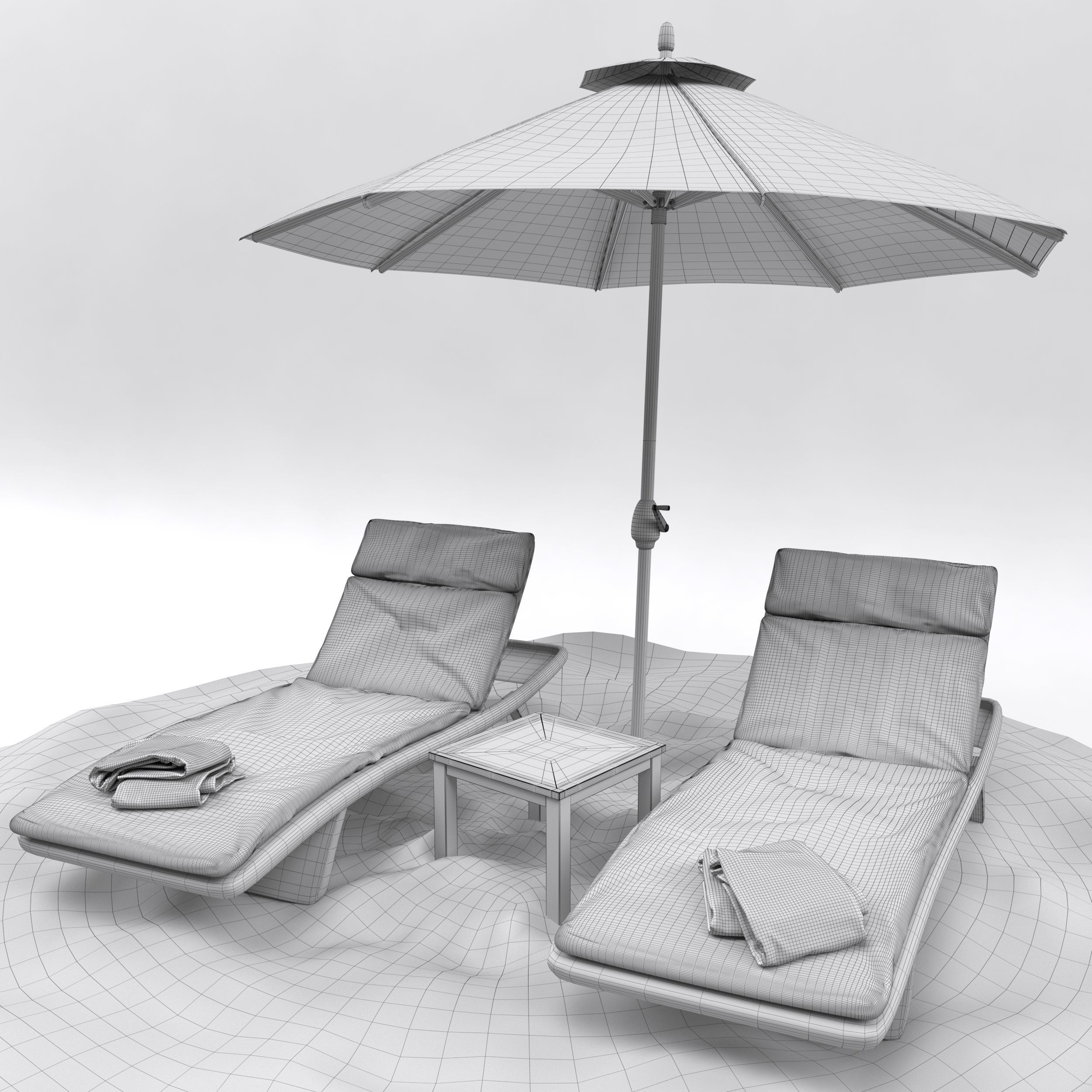 Beach umbrella and chaise longue 3D model_23