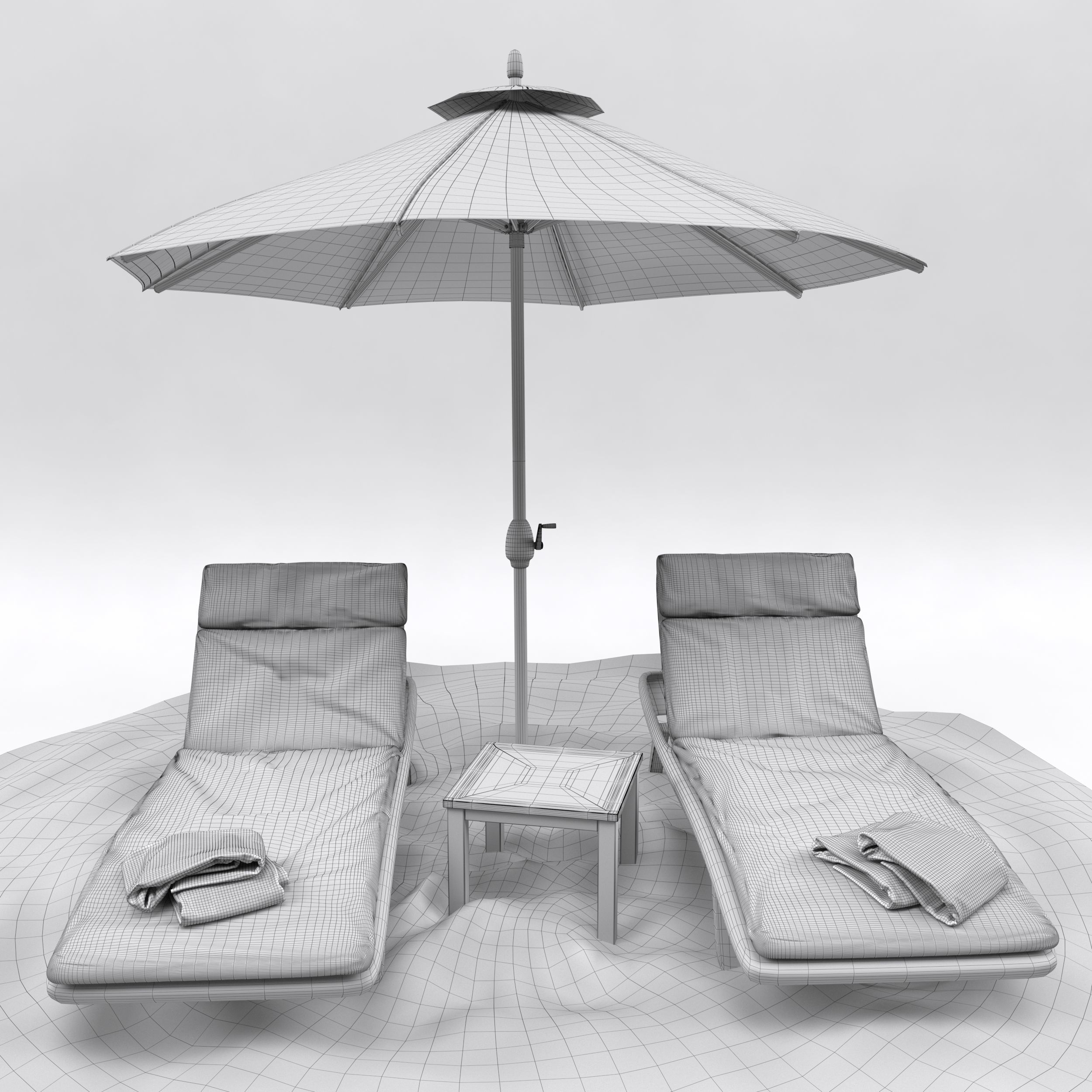 Beach umbrella and chaise longue 3D model_22