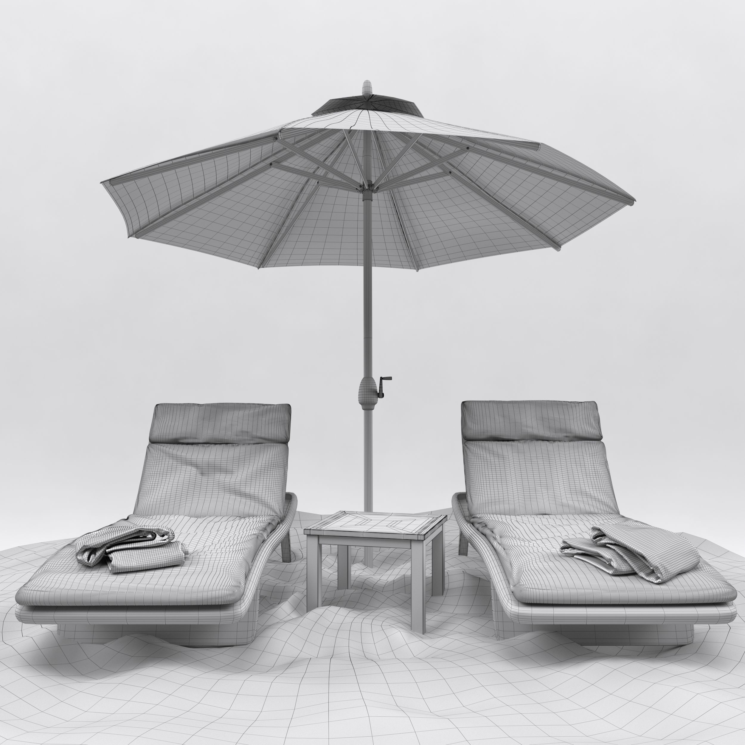 Beach umbrella and chaise longue 3D model_21