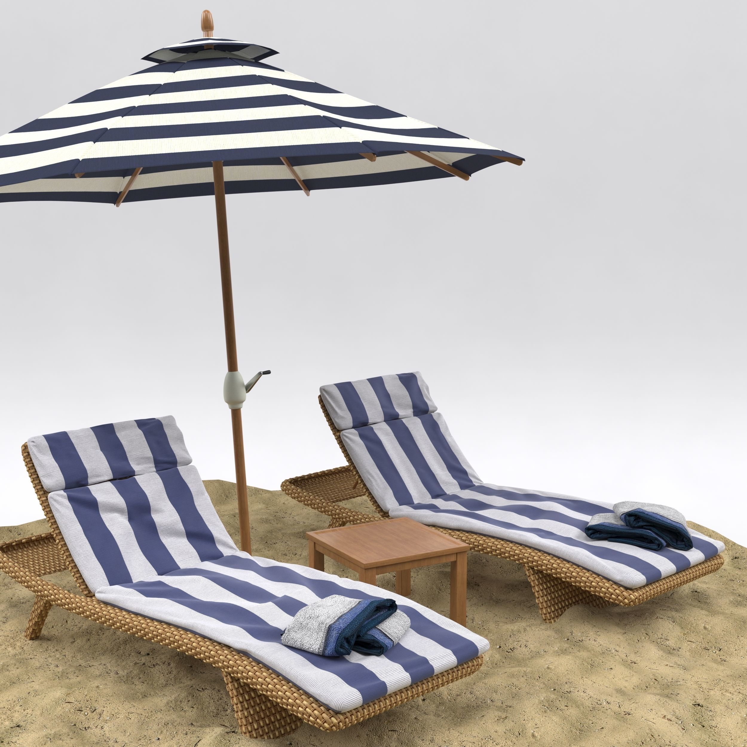 Beach umbrella and chaise longue 3D model_6