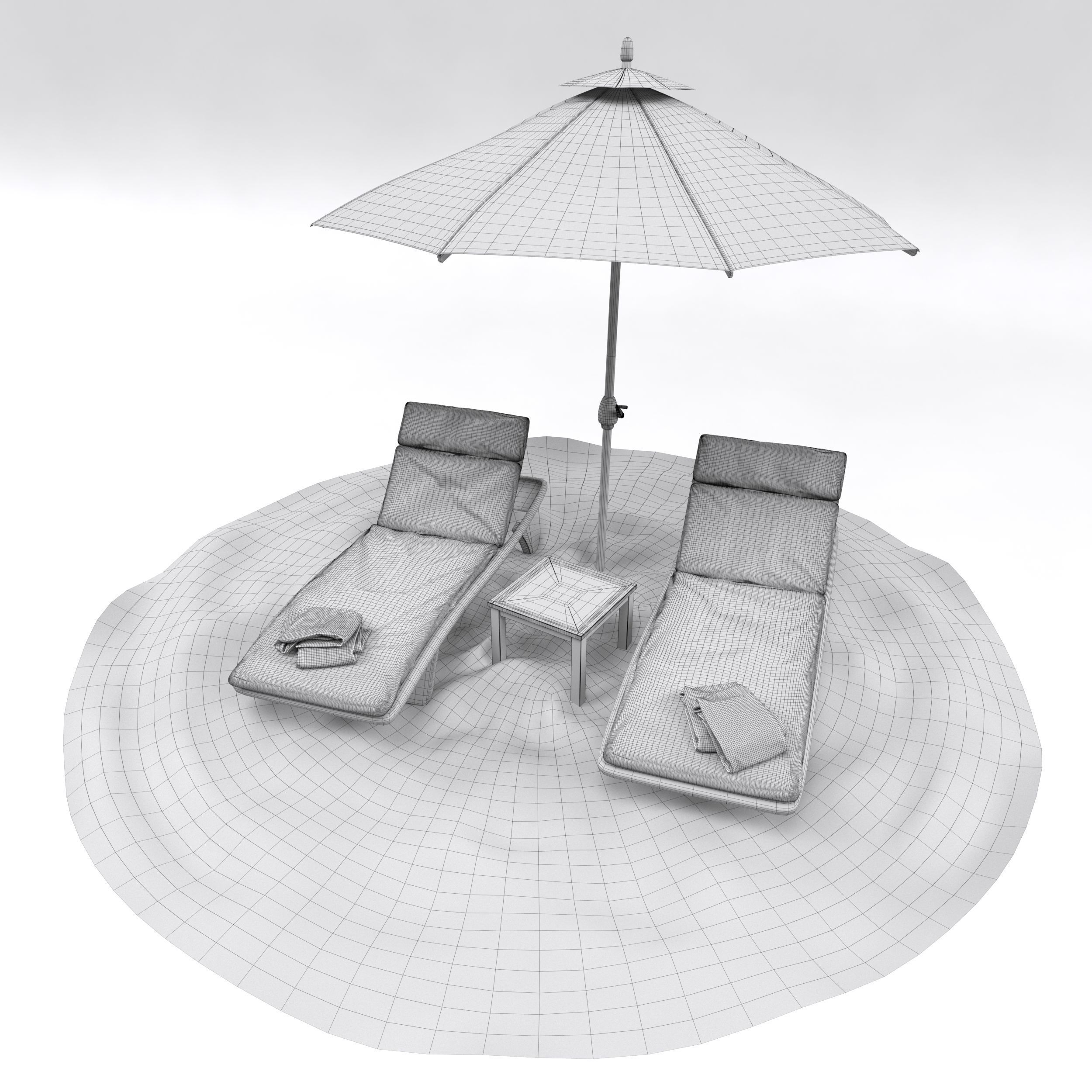 Beach umbrella and chaise longue 3D model_25