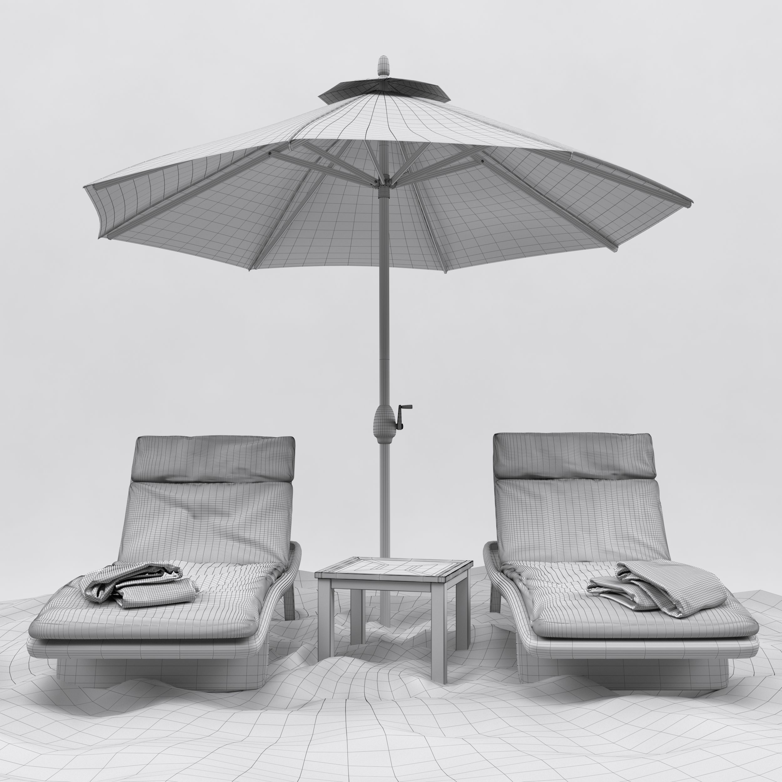Beach umbrella and chaise longue 3D model_19