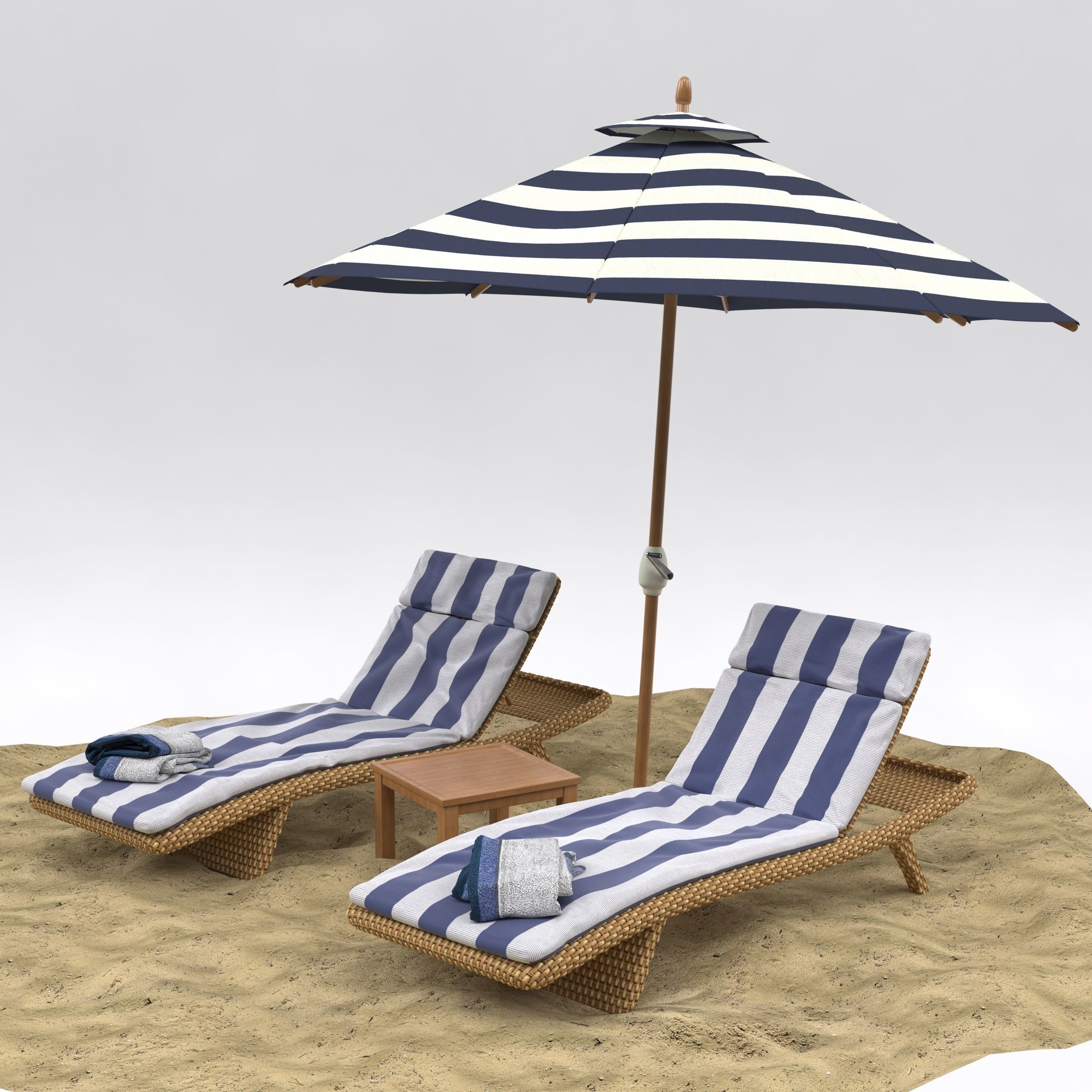 Beach umbrella and chaise longue 3D model_15