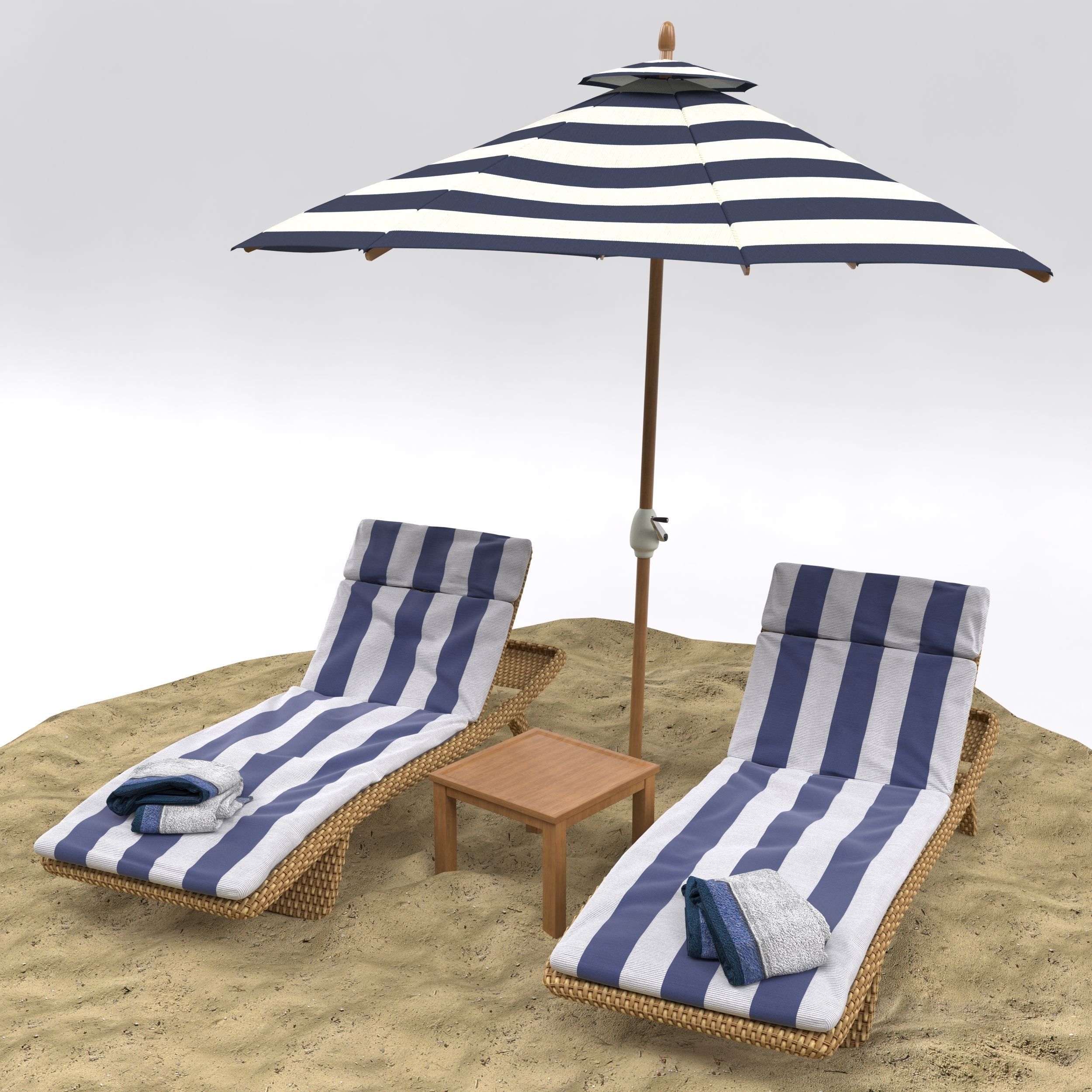 Beach umbrella and chaise longue 3D model_9