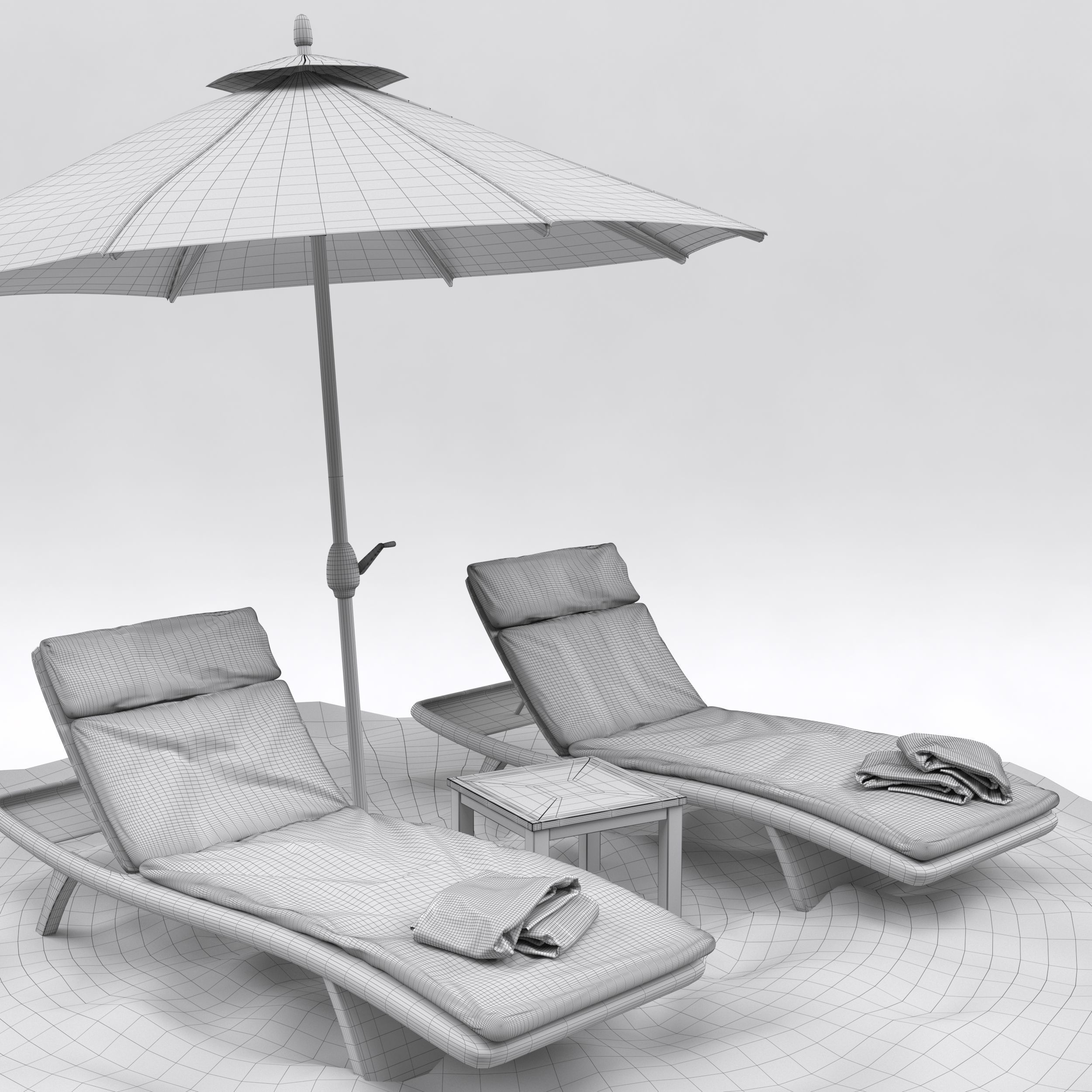 Beach umbrella and chaise longue 3D model_29