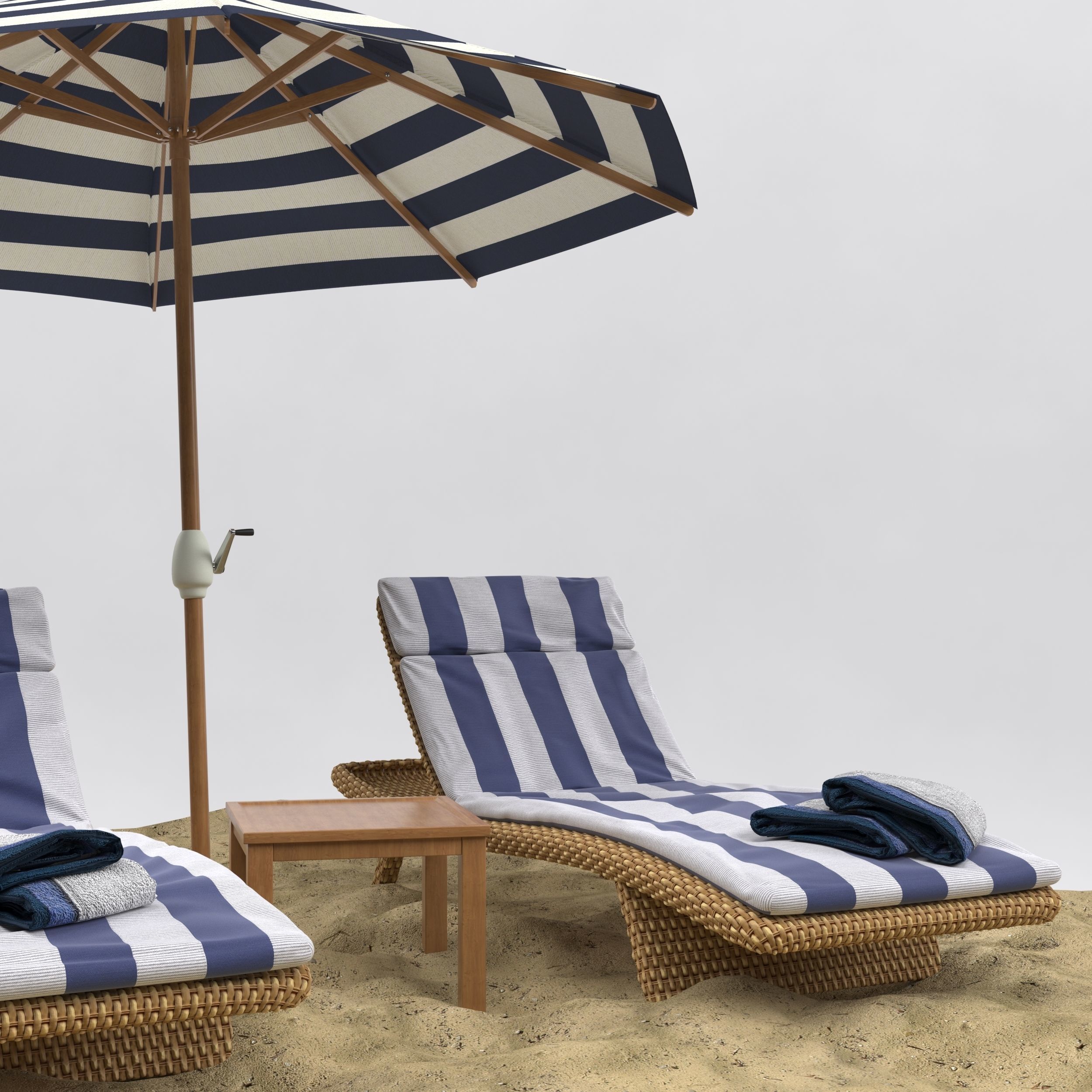Beach umbrella and chaise longue 3D model_16