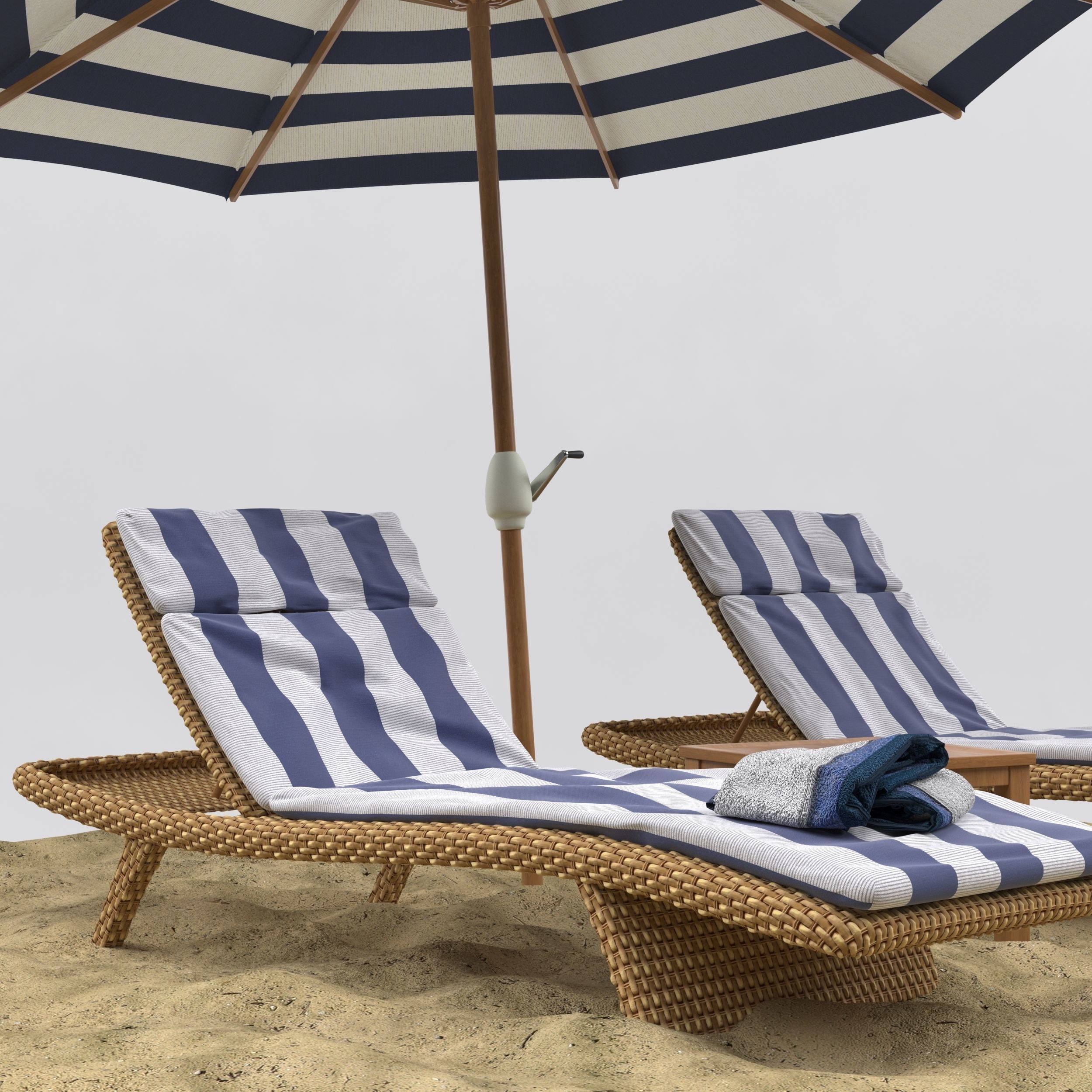 Beach umbrella and chaise longue 3D model_10