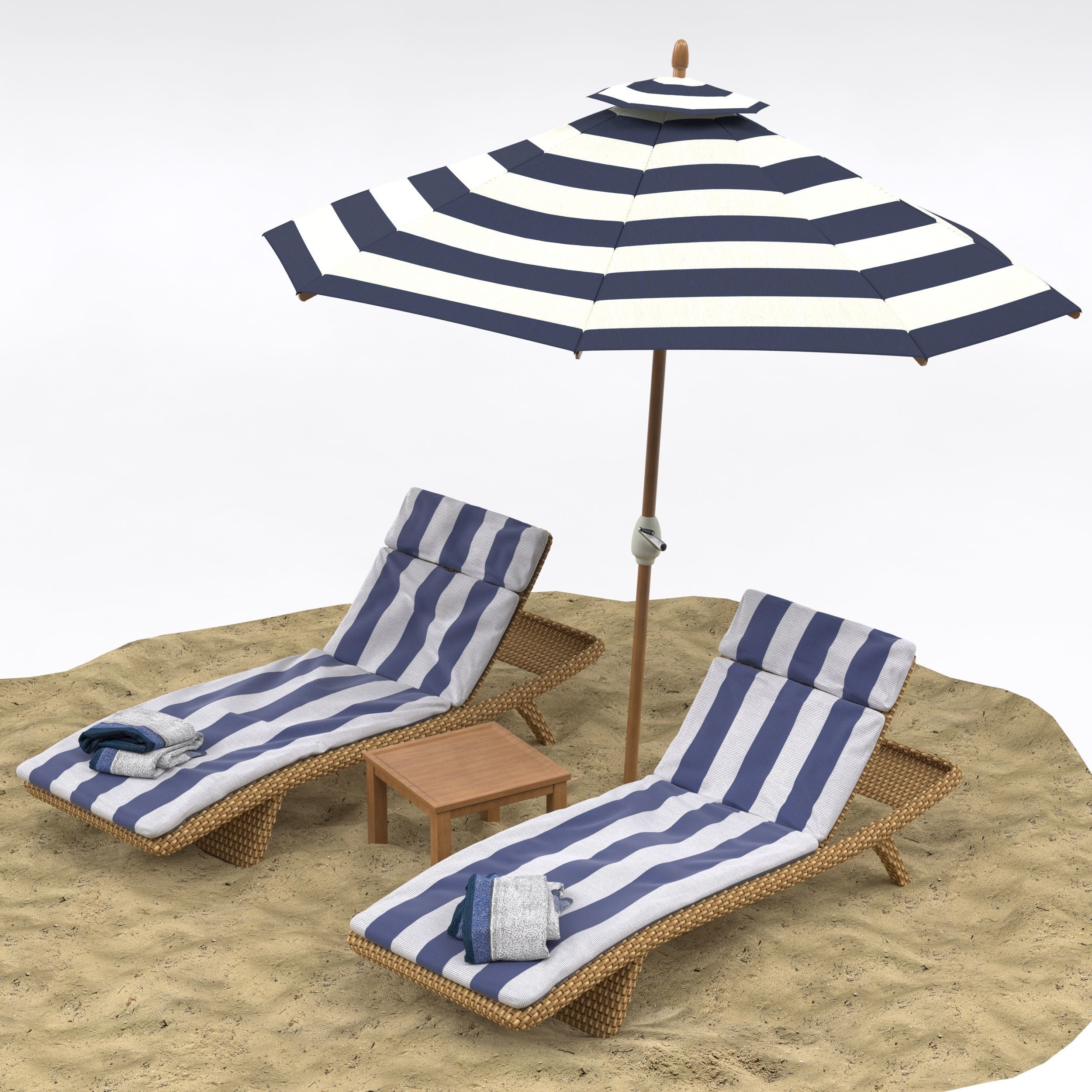 Beach umbrella and chaise longue 3D model_18