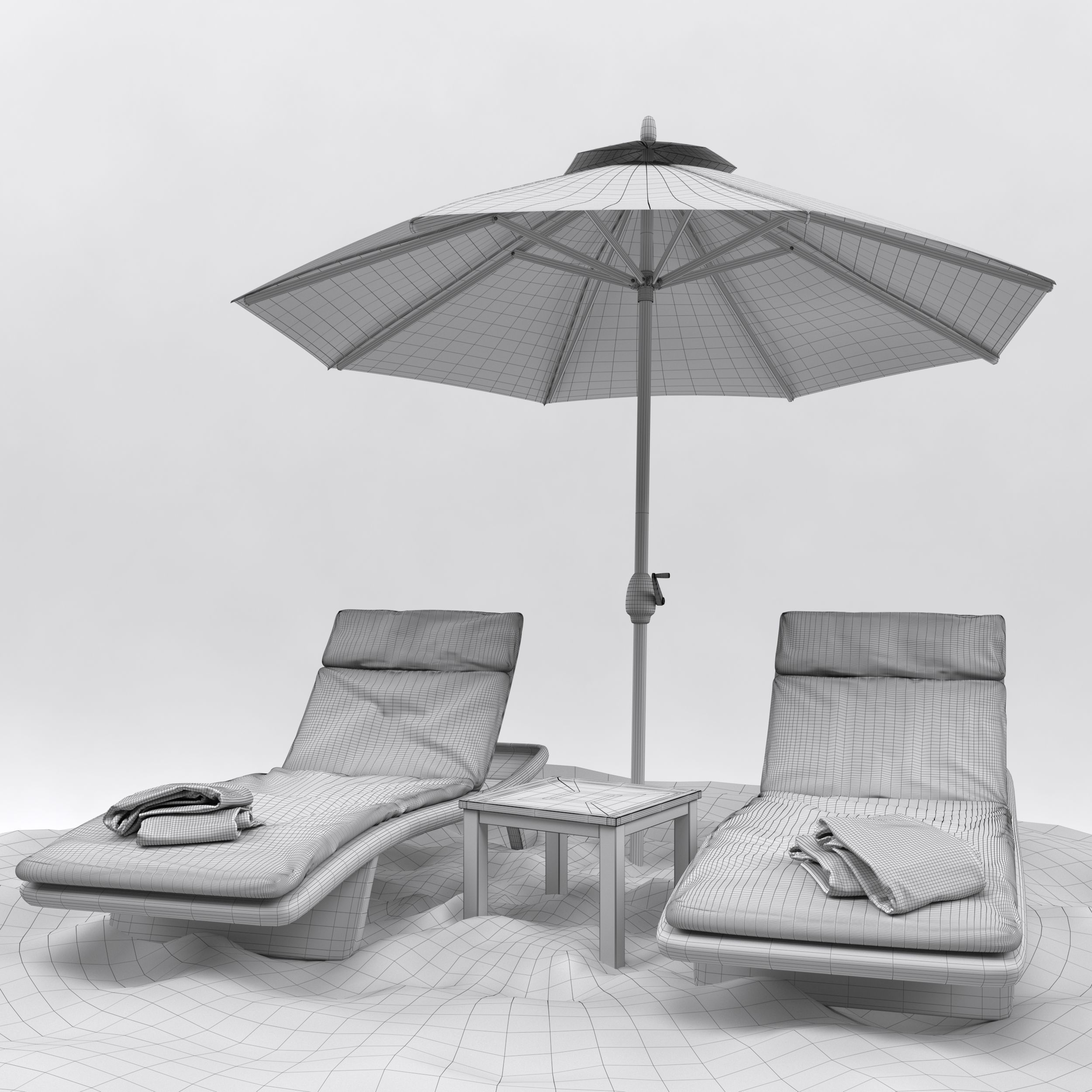Beach umbrella and chaise longue 3D model_26