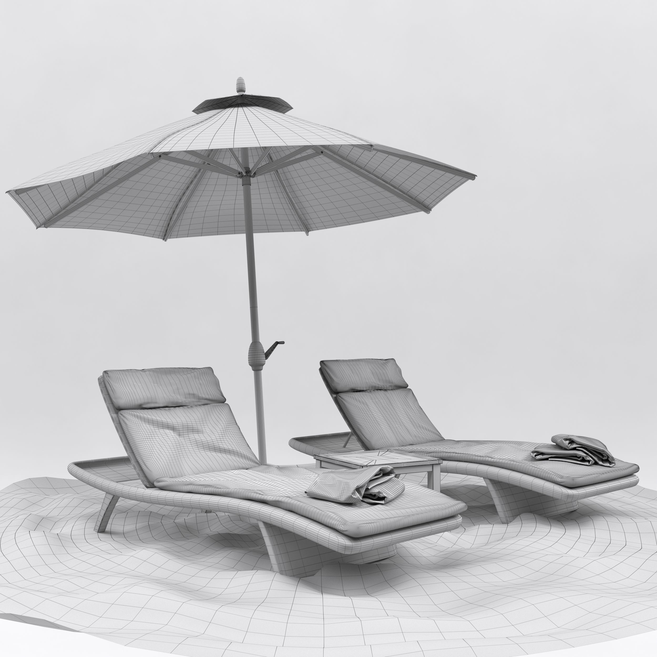 Beach umbrella and chaise longue 3D model_30