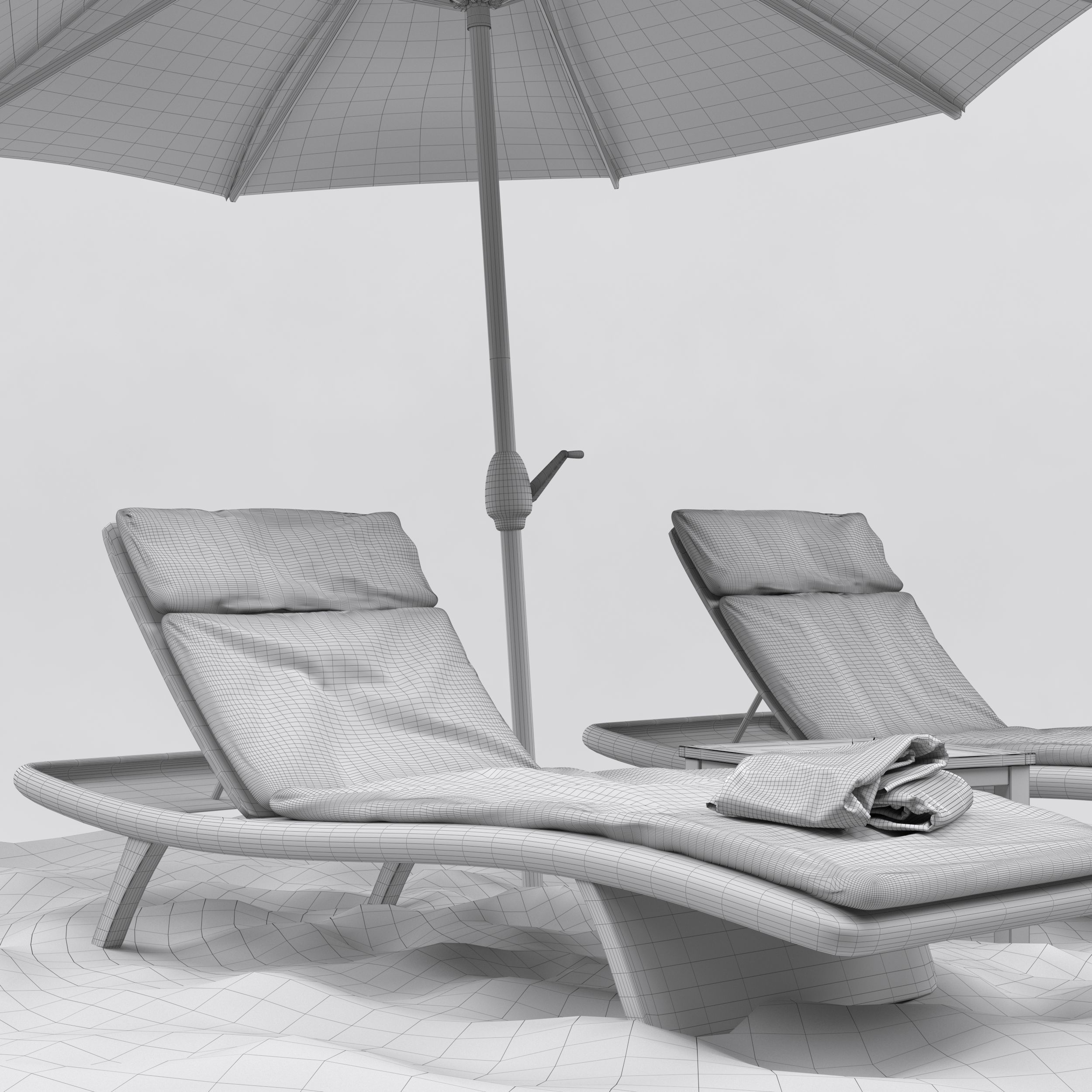 Beach umbrella and chaise longue 3D model_31
