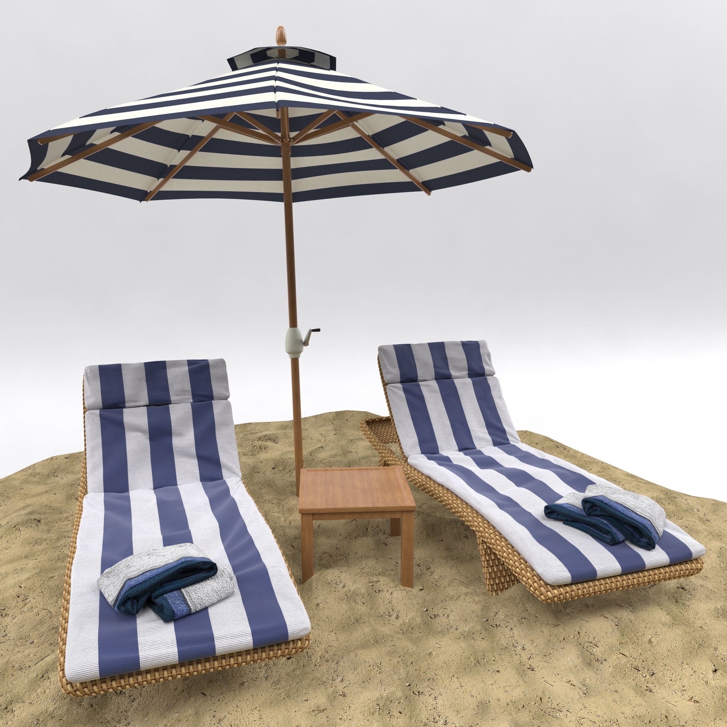 Beach umbrella and chaise longue 3D model_5