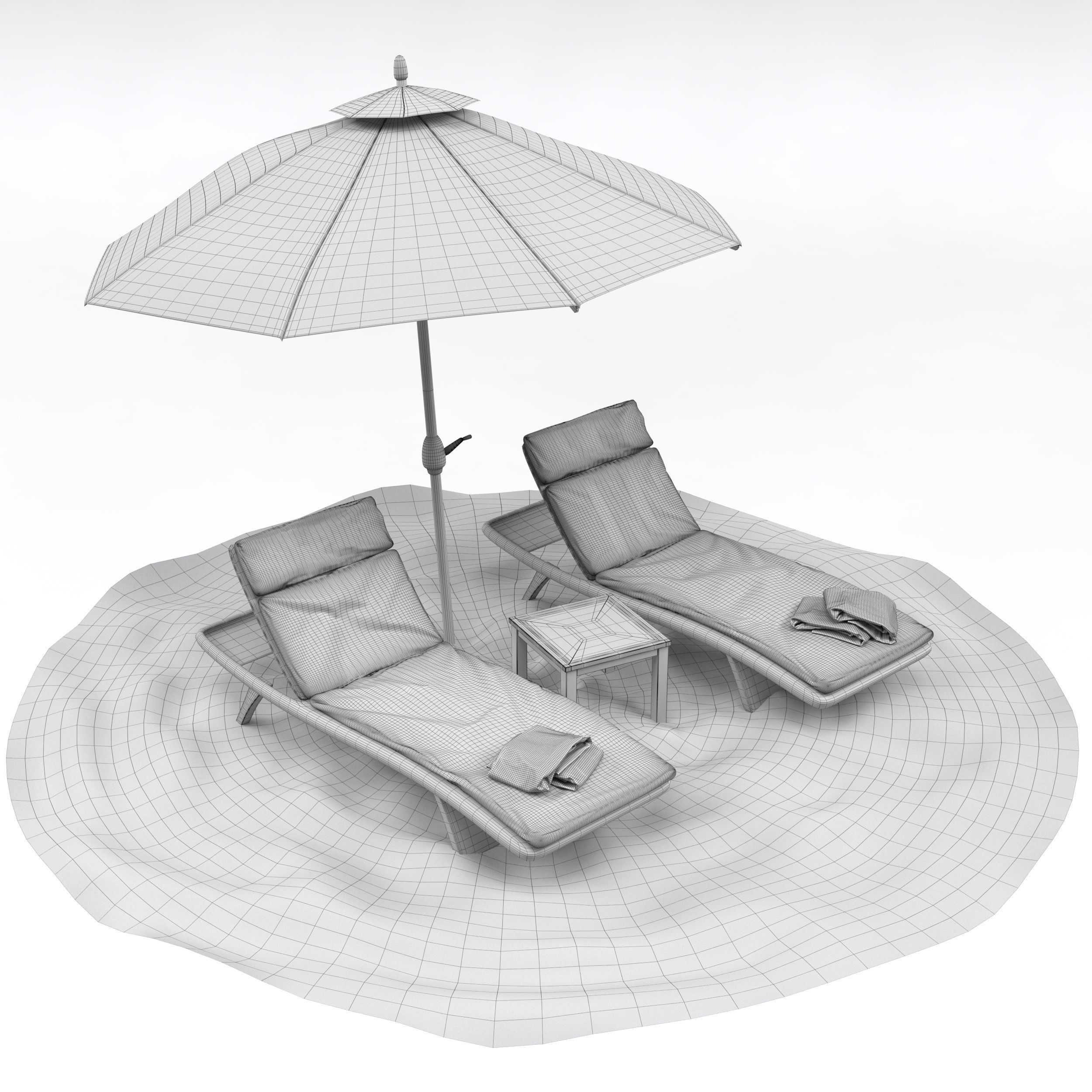 Beach umbrella and chaise longue 3D model_33