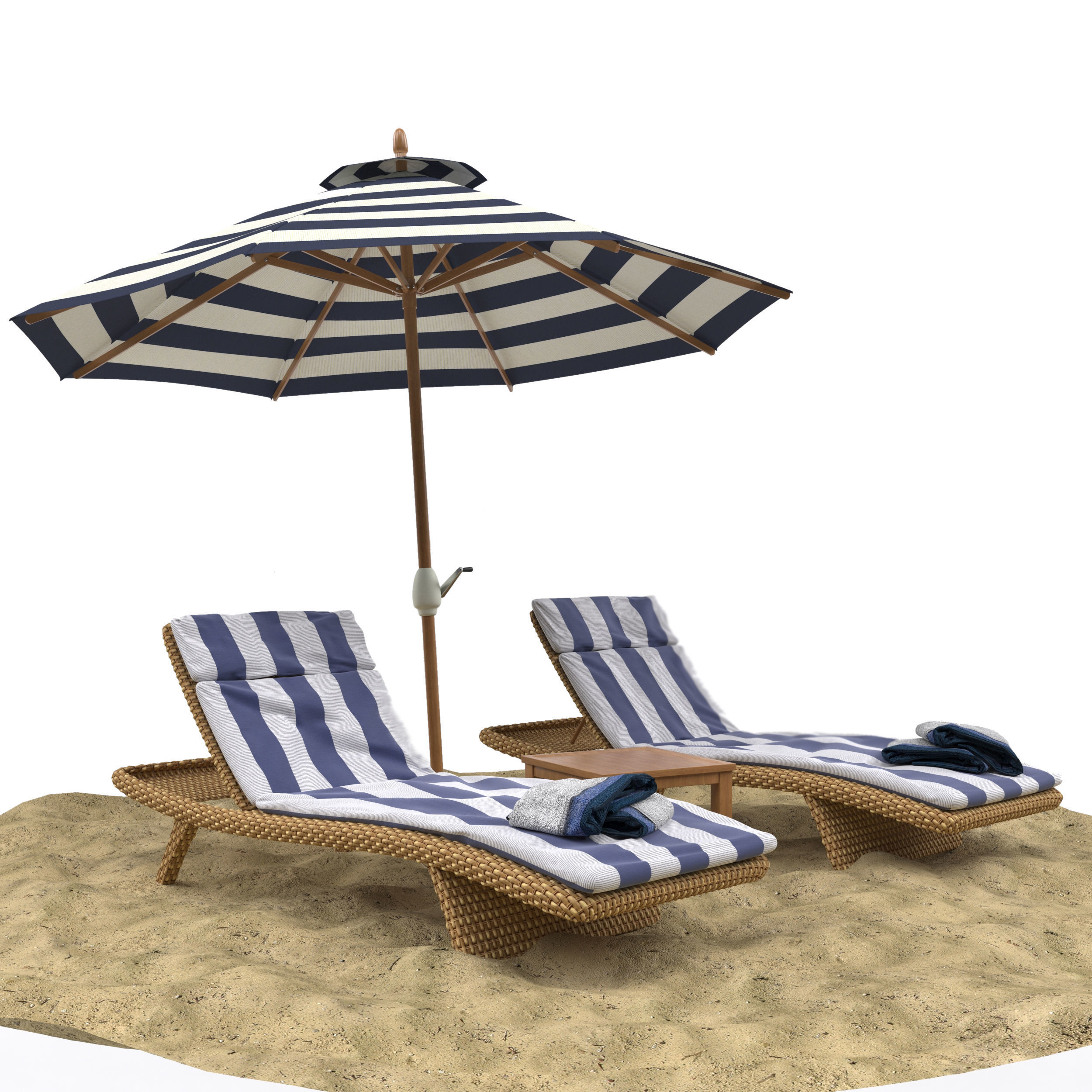 Beach umbrella and chaise longue 3D model_2
