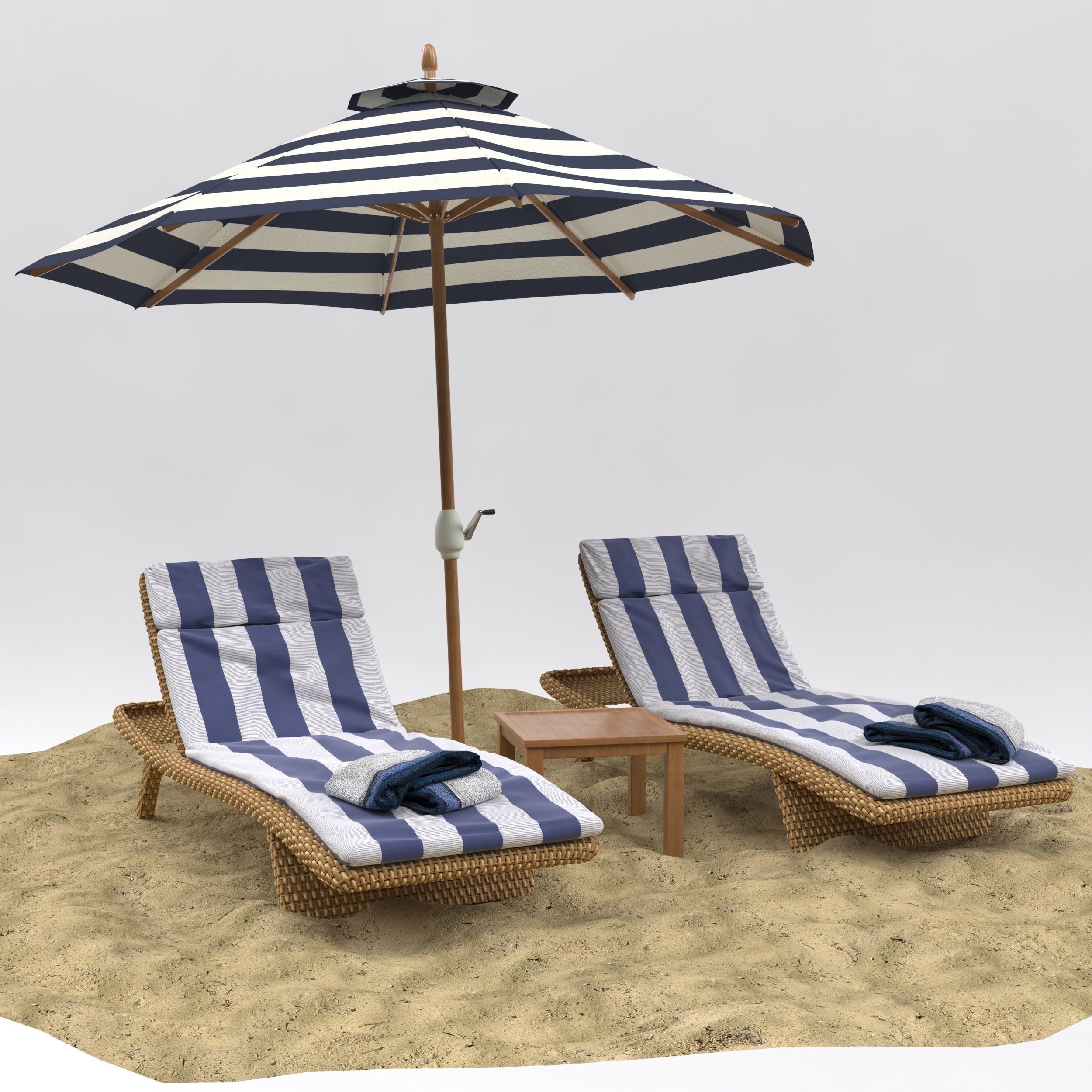 Beach umbrella and chaise longue 3D model_11