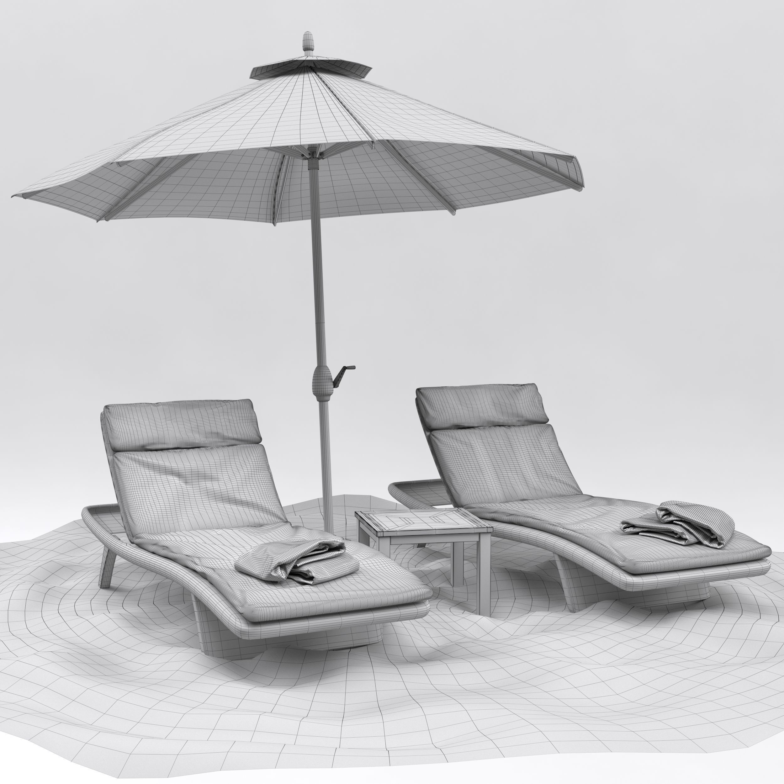 Beach umbrella and chaise longue 3D model_32