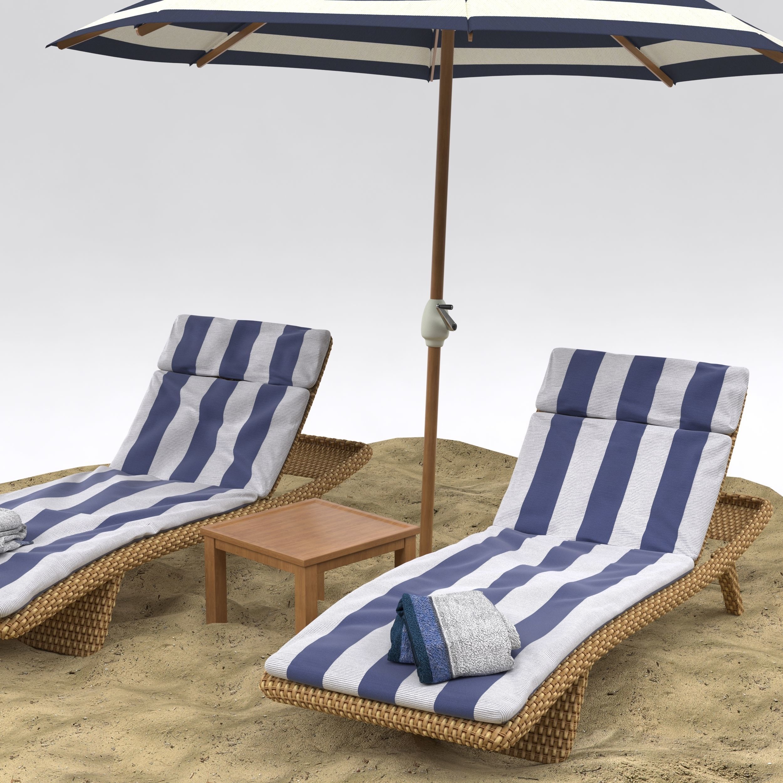 Beach umbrella and chaise longue 3D model_14