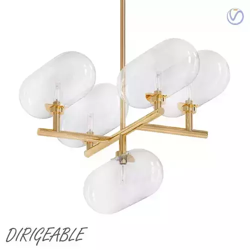 DIRIGEABLE gold chandelier with four clear glass globes 3D model