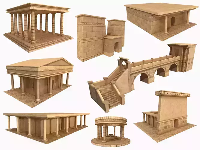 Lowpoly Ancient Temples Collection With Interior