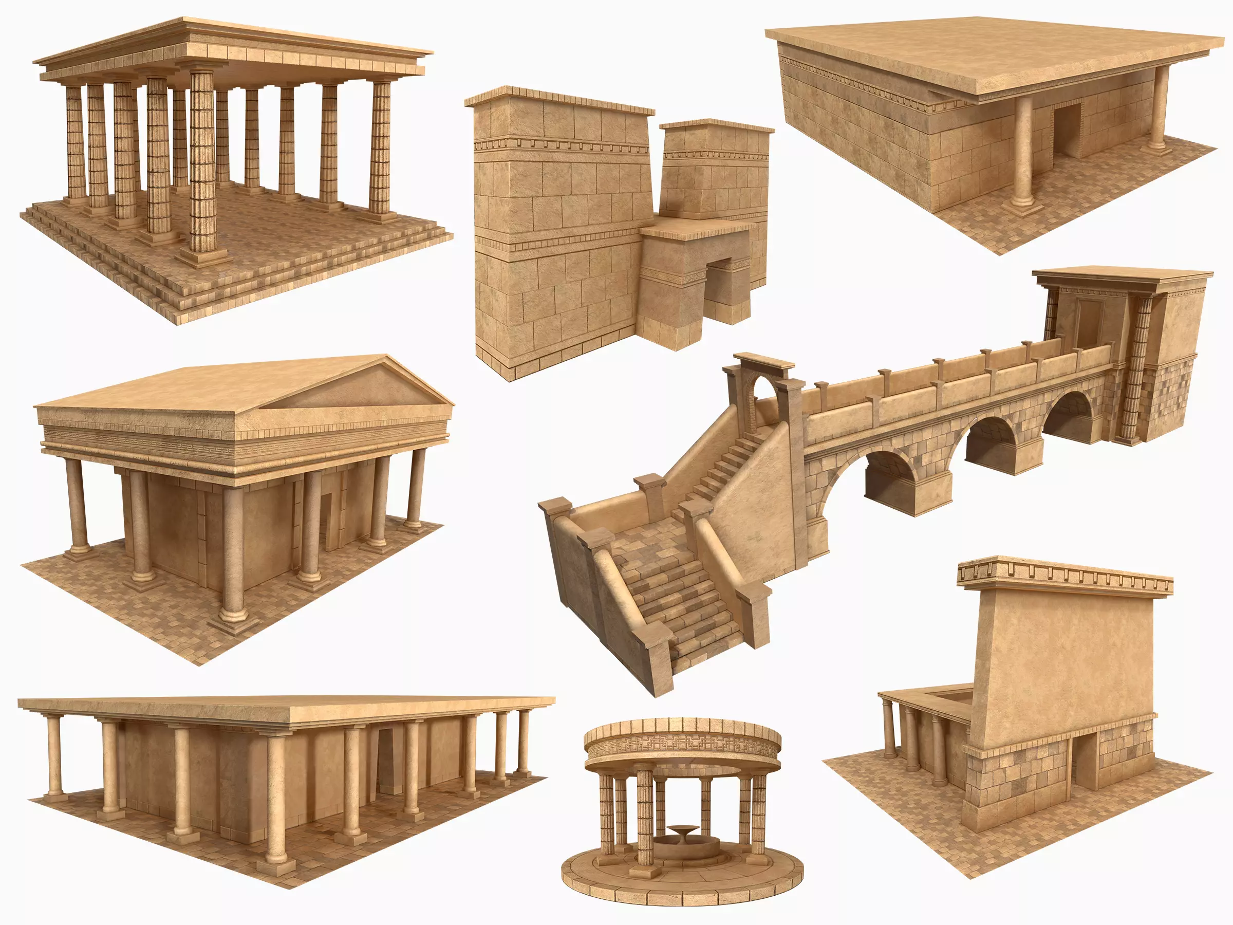 Lowpoly Ancient Temples Collection With Interior Low-poly 3D model_0