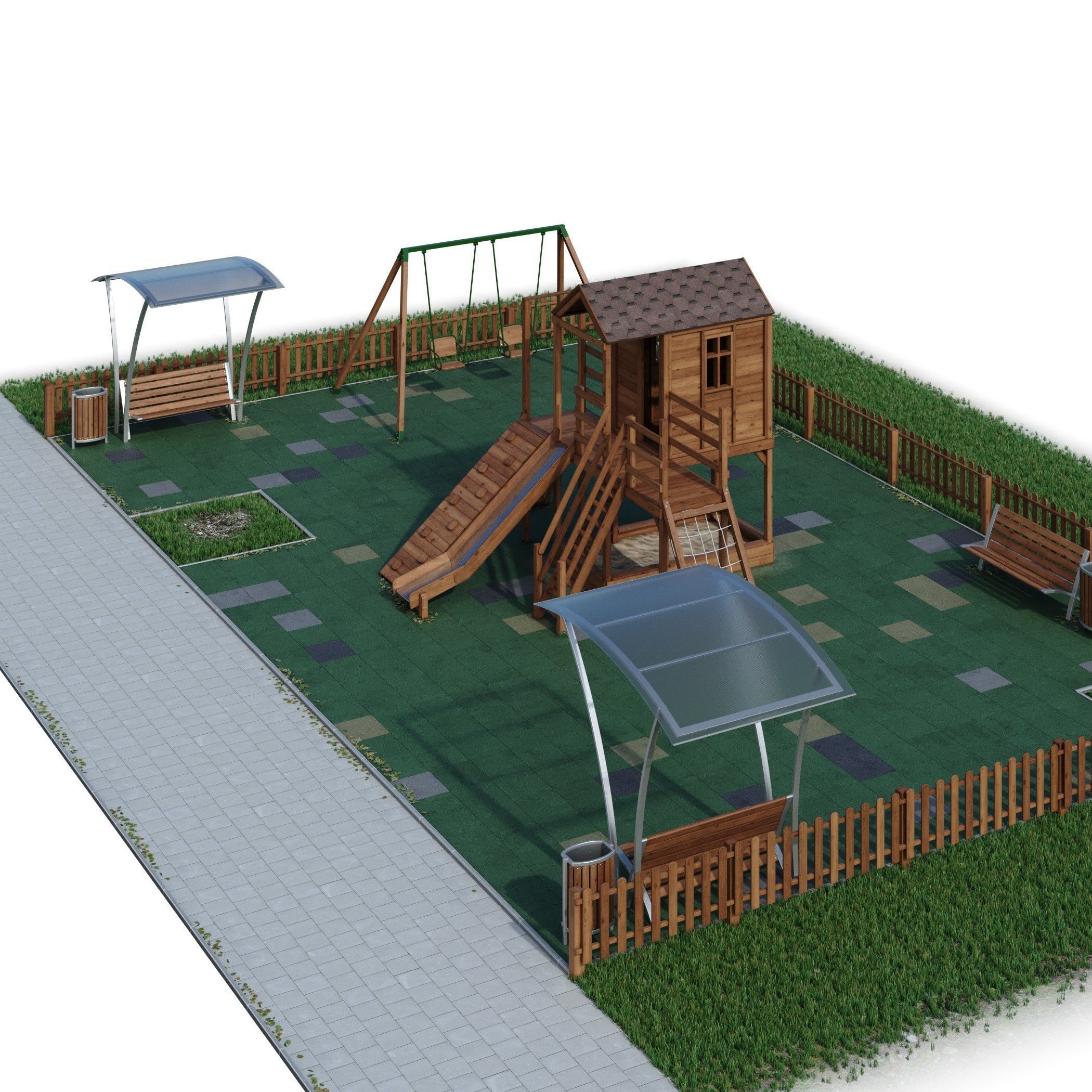 Children playground Forest house 3D model_15