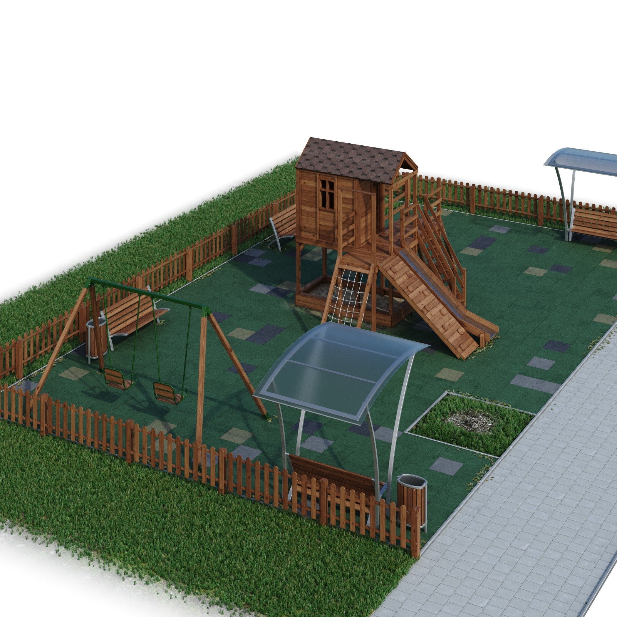 Children playground Forest house 3D model_35