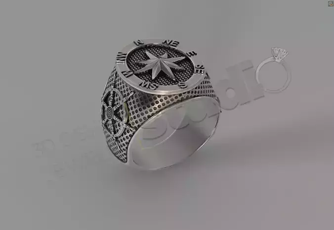 Luxury navy anchor compass sevalie ring 3d model deisgn