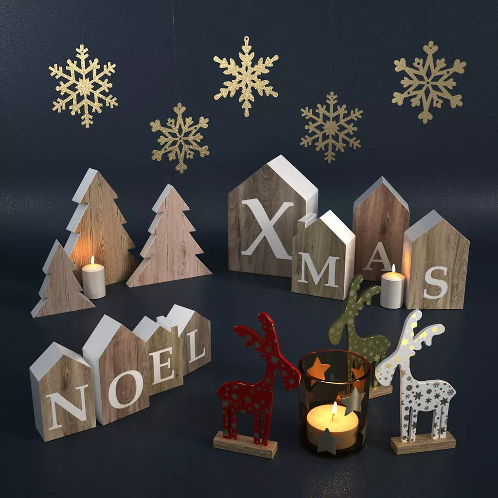 Christmas Toys Wooden Set 3D model_0