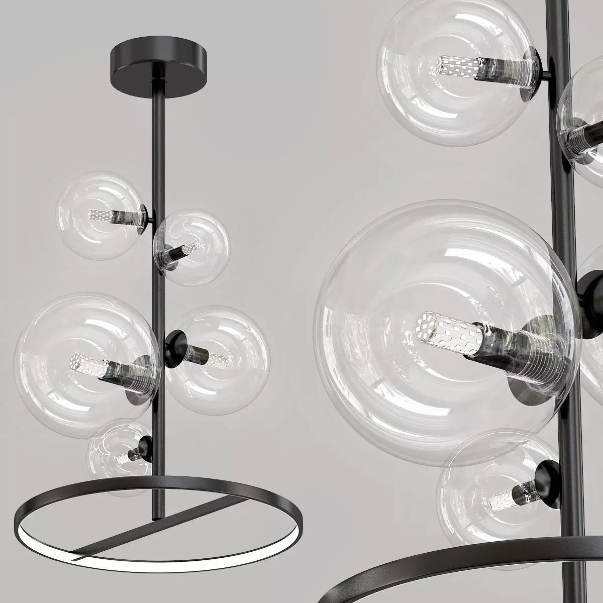 IONA B modern chandelier with glass bubbles hanging from it 3D model_0