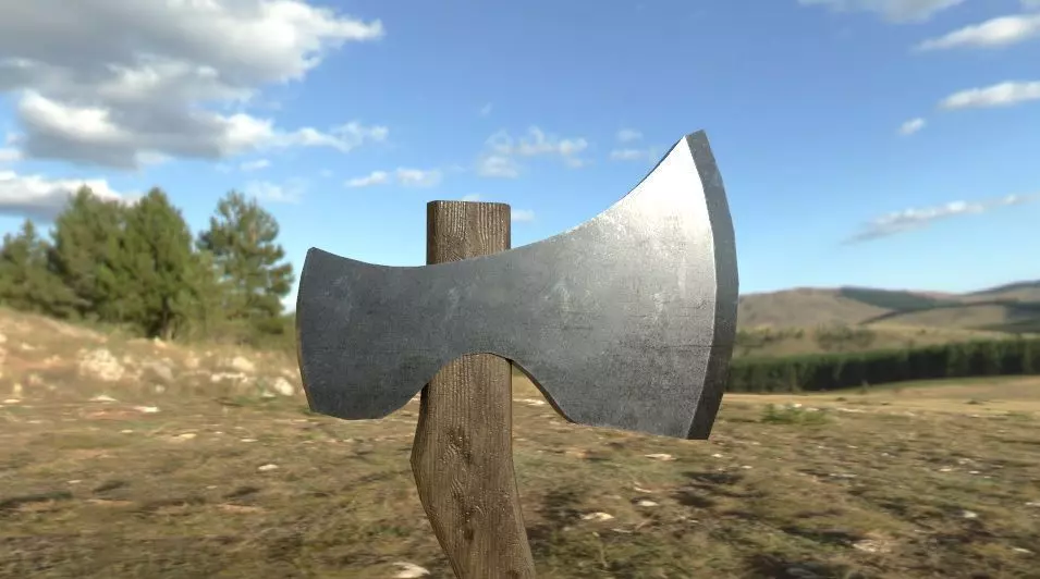 3D Ax Model axe in middle of field Low-poly 3D model_0