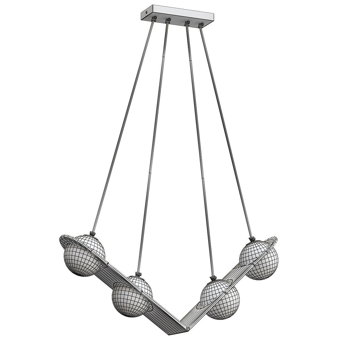 ANGLE pendant light with four balls hanging from it 3D model_1