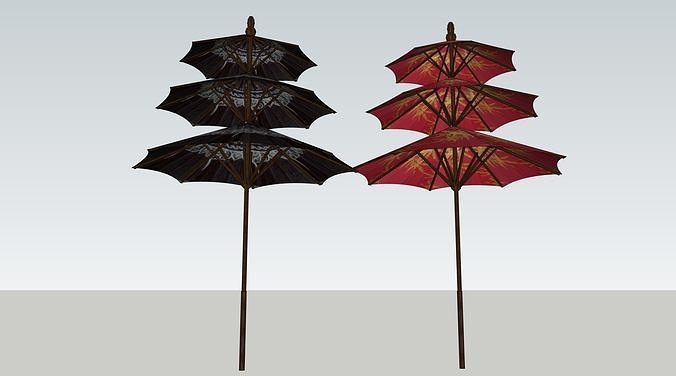 siamese three umbrellas on pole Free 3D print model