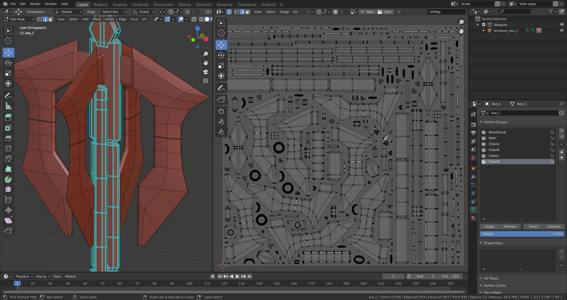 Medieval Axe - One hand - Magic - Weapons Low-poly 3D model_2