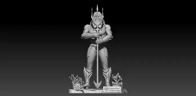 Aquaman statue of man holding sword