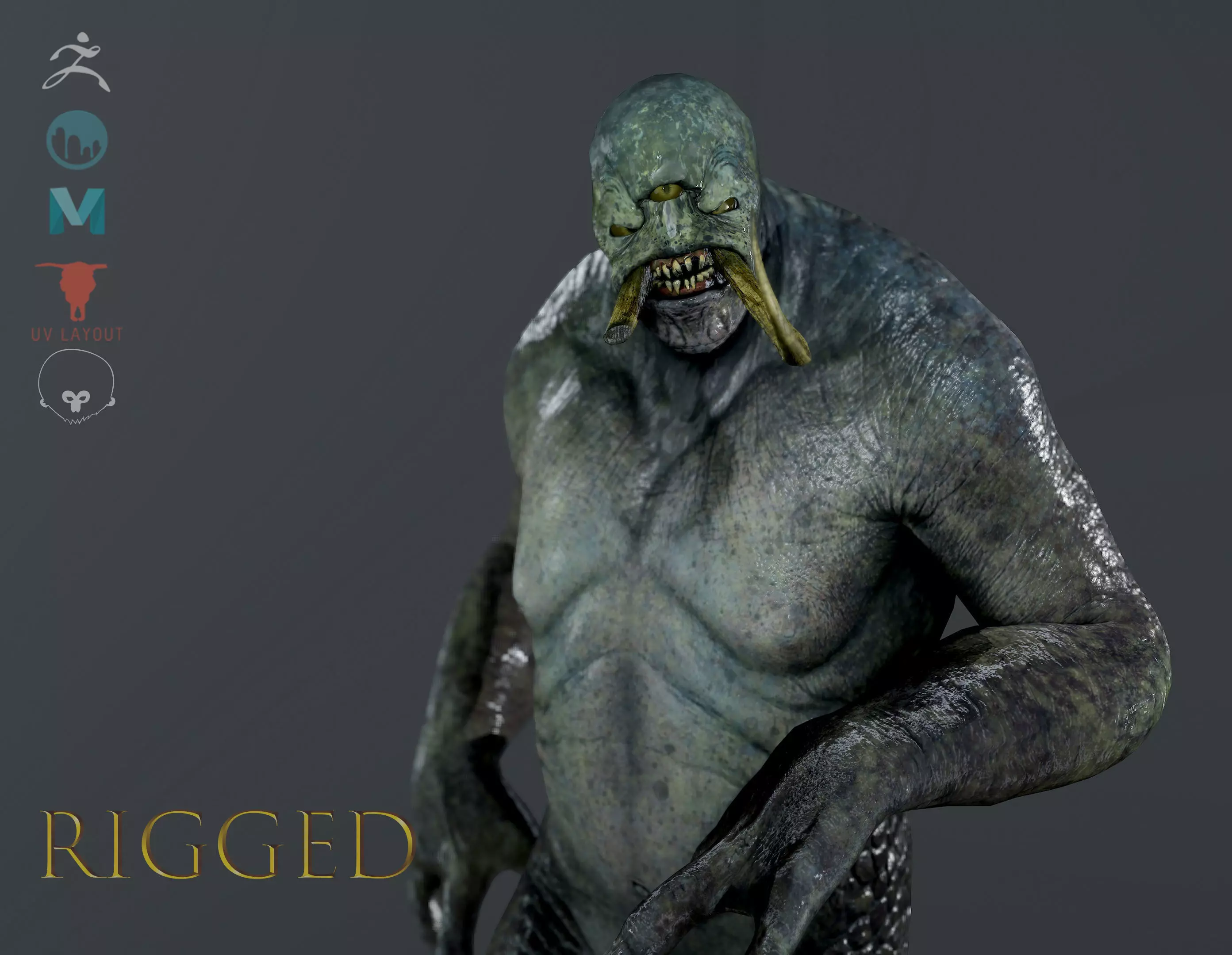 Monster-RIGGED creature with arms and legs Low-poly 3D model_0