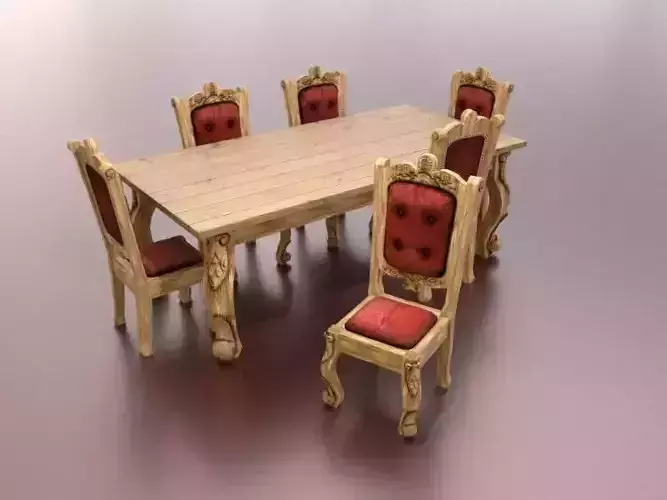 Vintage Dining Table set Low-poly 3D model Vintage Dining Table set Low-poly 3D model