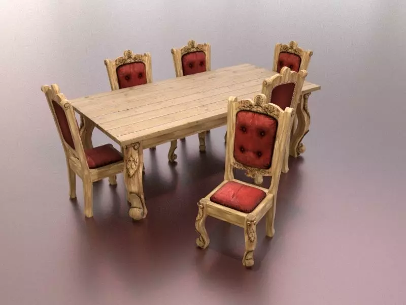 Vintage Dining Table set Low-poly 3D model_0