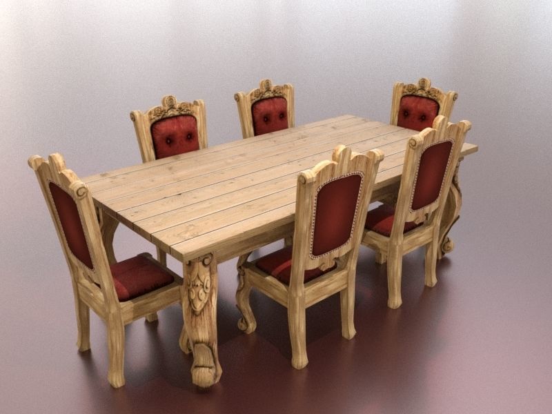Vintage Dining Table set Low-poly 3D model_1