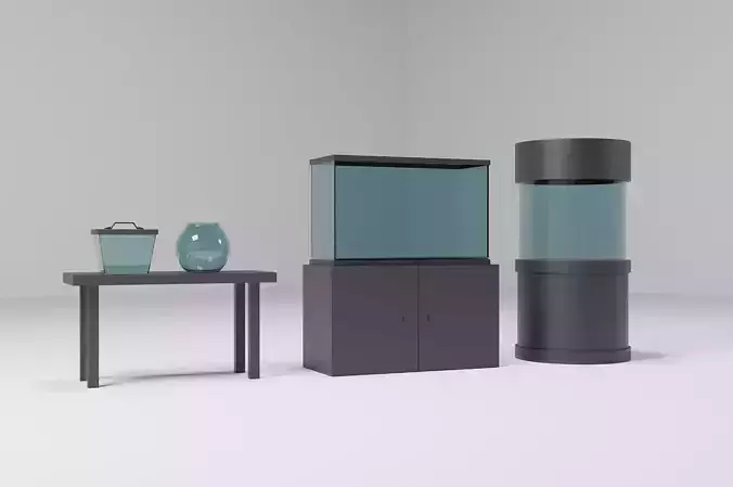 Aquarium tanks set for home fish and indoor decoration  Low-poly 3D model