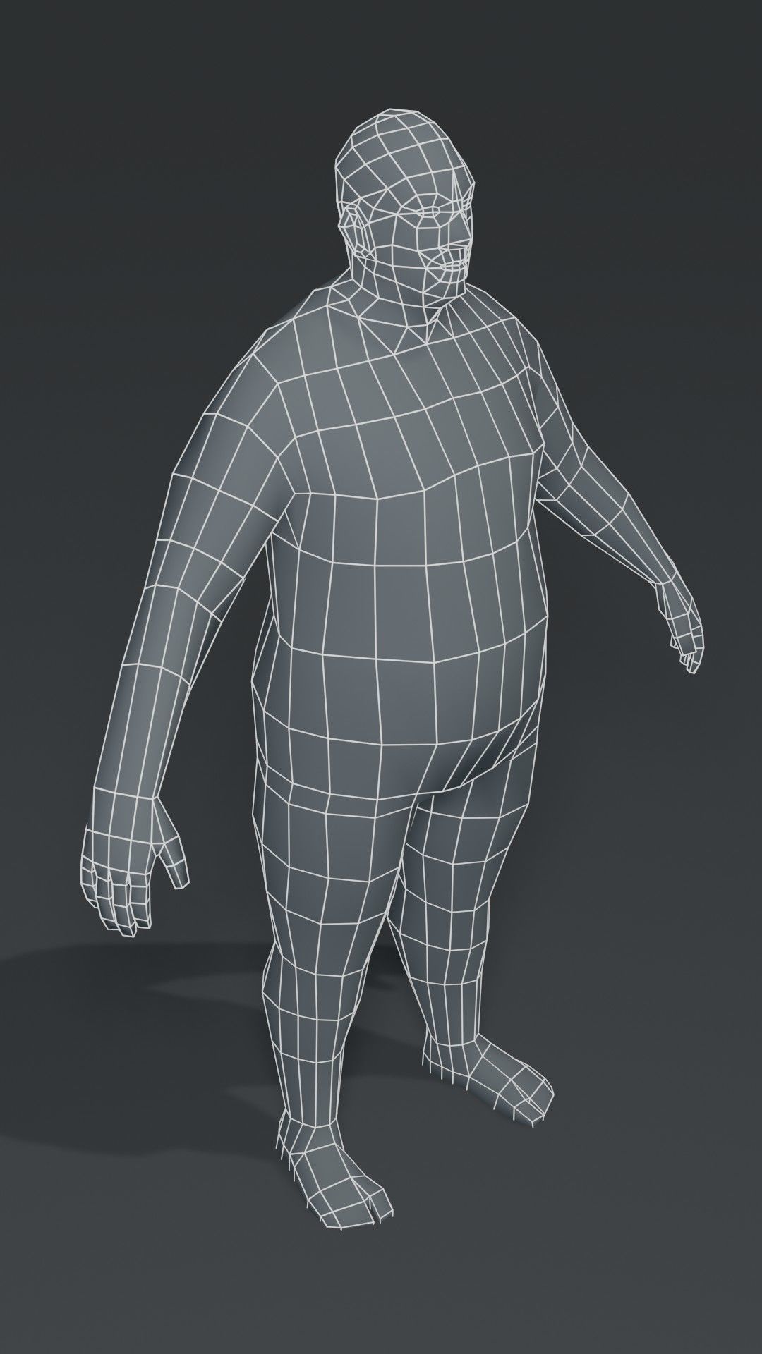 Male Body Fat Base Mesh  3D Model 1000 Polygons Low-poly 3D model_5