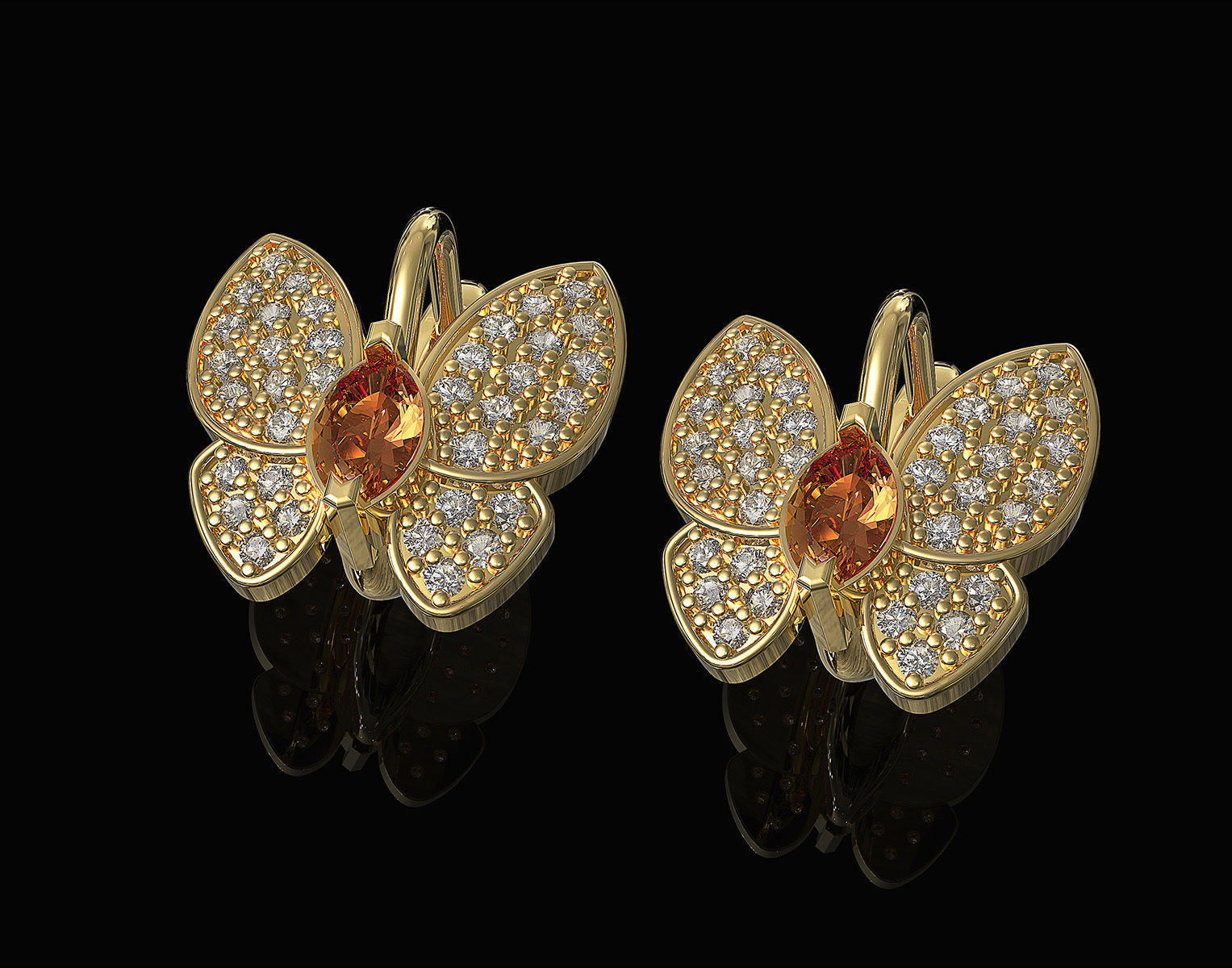 Simple Butterfly Earrings with diamond 3D print model_1