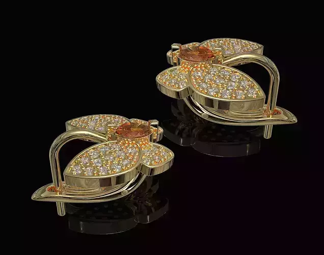 Simple Butterfly Earrings with diamond 3D print model