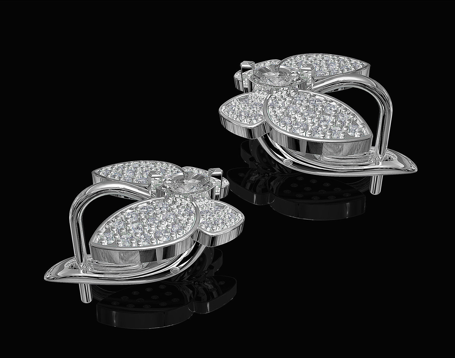 Simple Butterfly Earrings with diamond 3D print model_2