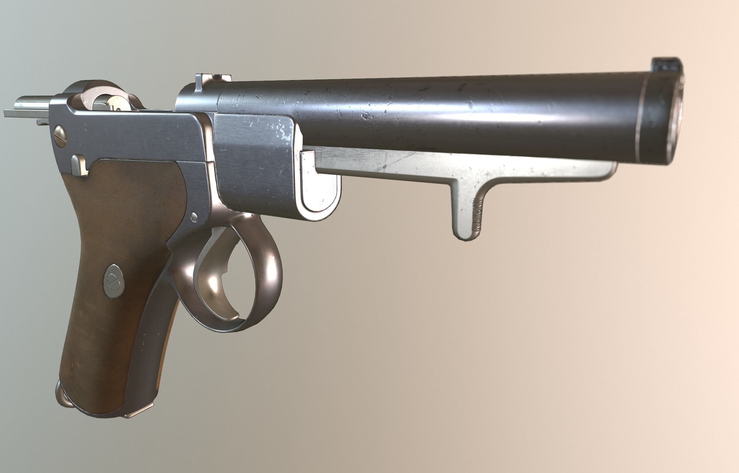 Old pistol gun PBR low poly Low-poly 3D model_4