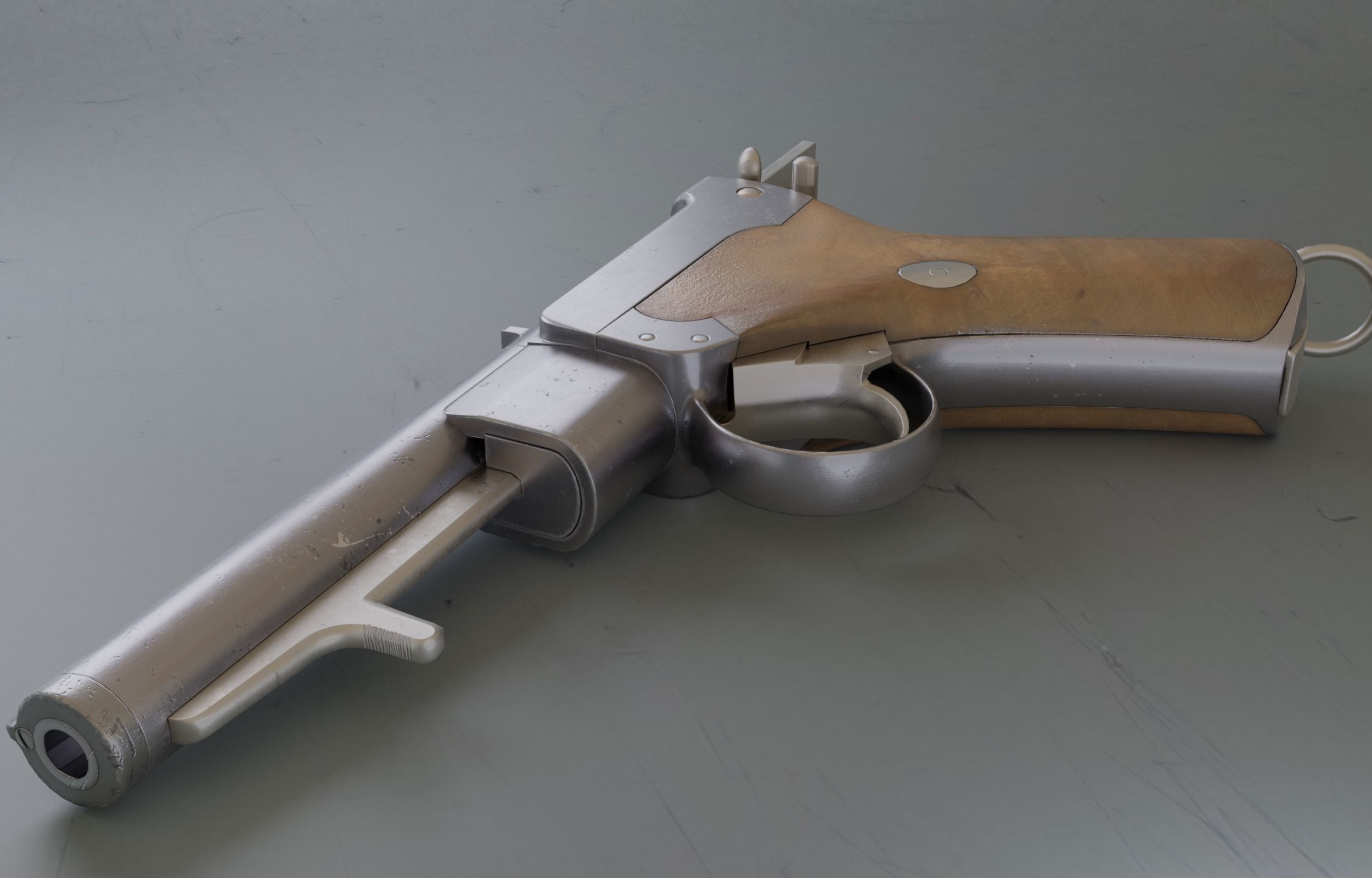 Old pistol gun PBR low poly Low-poly 3D model_2