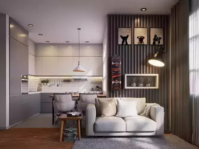 Vray  - Sketchup Interior Kitchen living room 