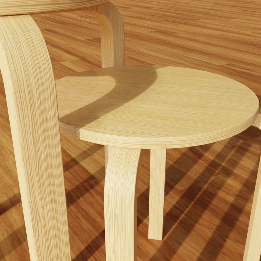 Wooden IKEA Stools Set of 2 Low-poly 3D model_11
