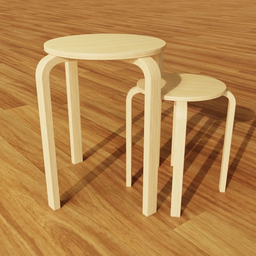 Wooden IKEA Stools Set of 2 Low-poly 3D model_12