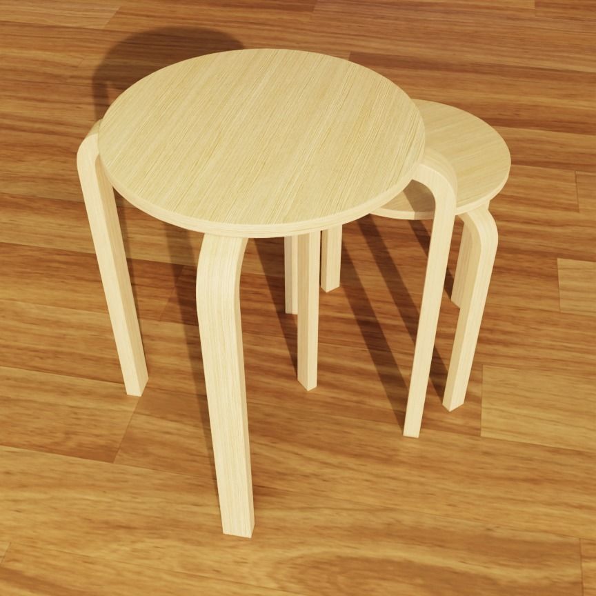 Wooden IKEA Stools Set of 2 Low-poly 3D model_8