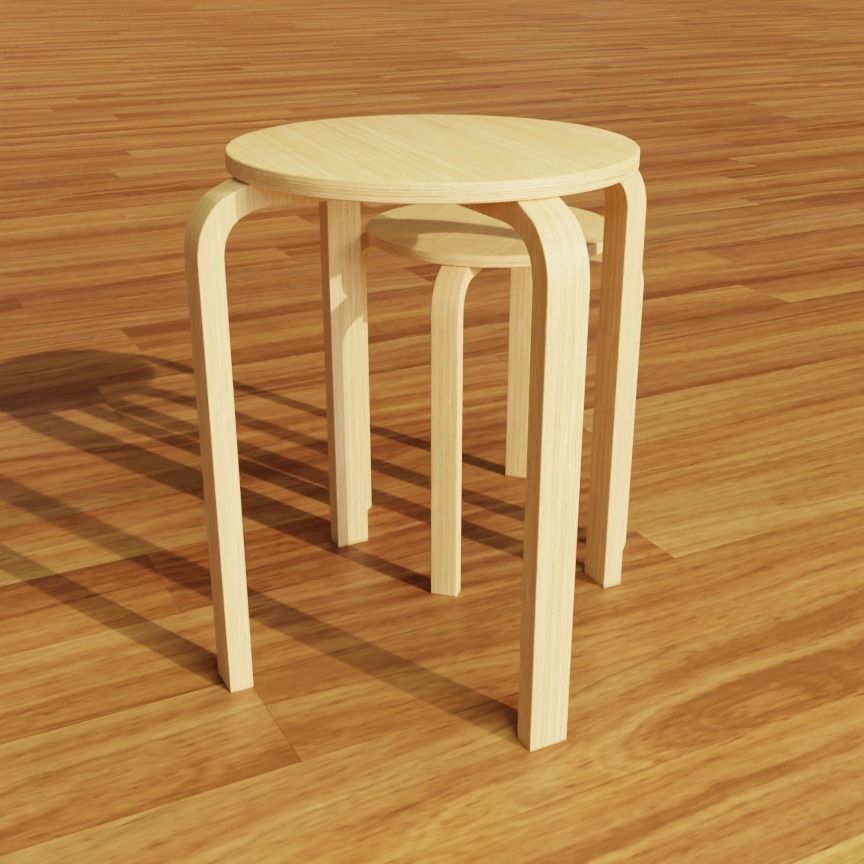 Wooden IKEA Stools Set of 2 Low-poly 3D model_10